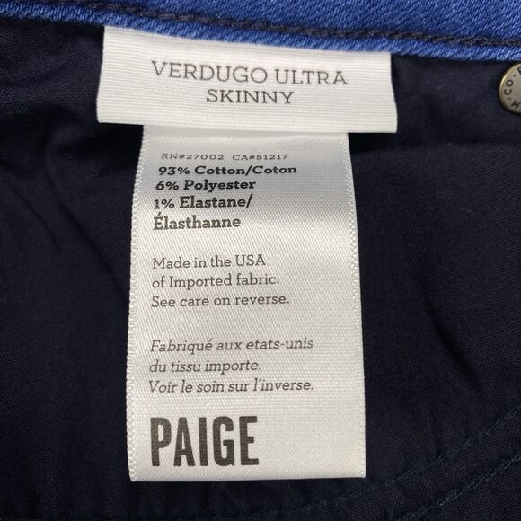 PAIGE Verdugo Ultra Skinny Blue Jeans Pants Women’s Size 30 Made in USA - Picture 7 of 16